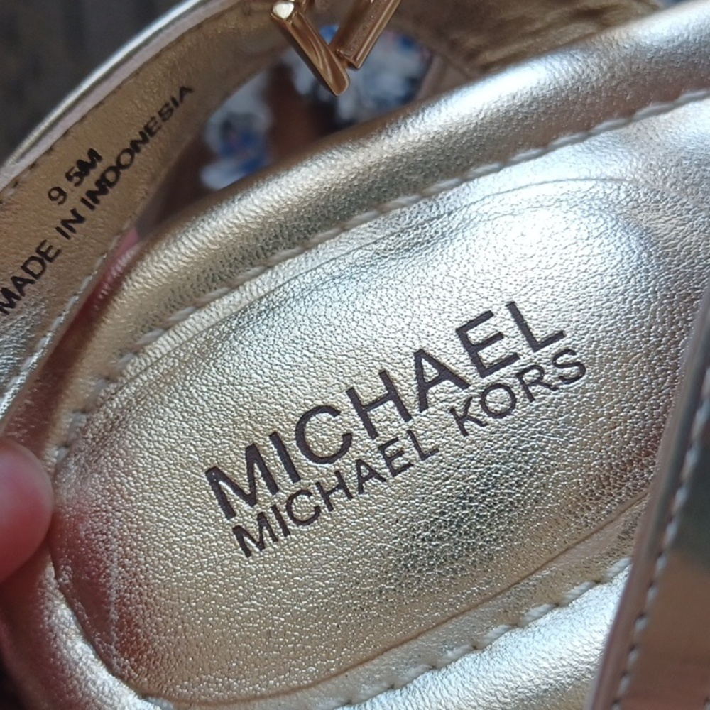 NEW Michael Kors Laci Gold crystal platform leather sandals Size 9.5 - Picture 14 of 16